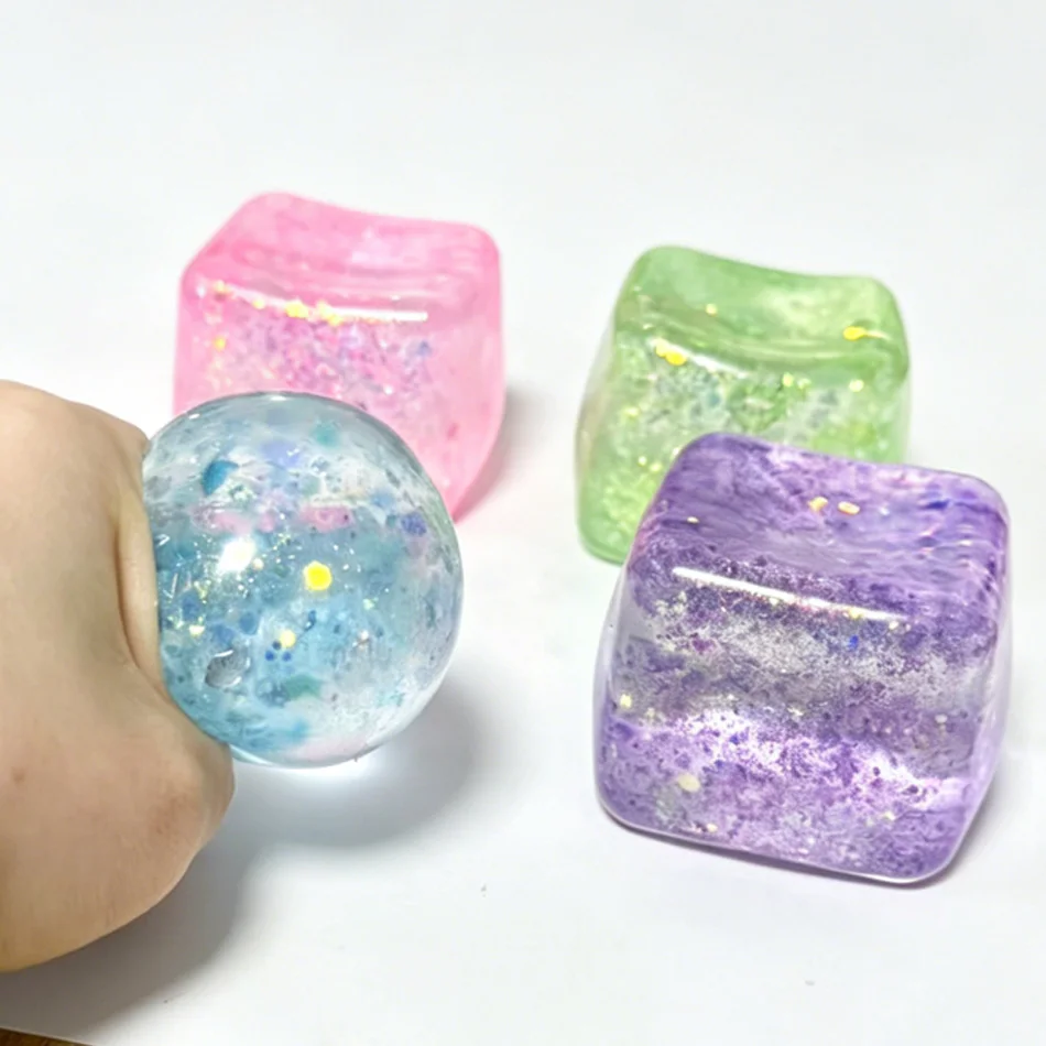 Colorful Glitter Stress Cube Toy Anti-Stress Slow Rebound Ice Cube TPR Block Small Squeeze Ice Cubes for Compression Therapy - view 3
