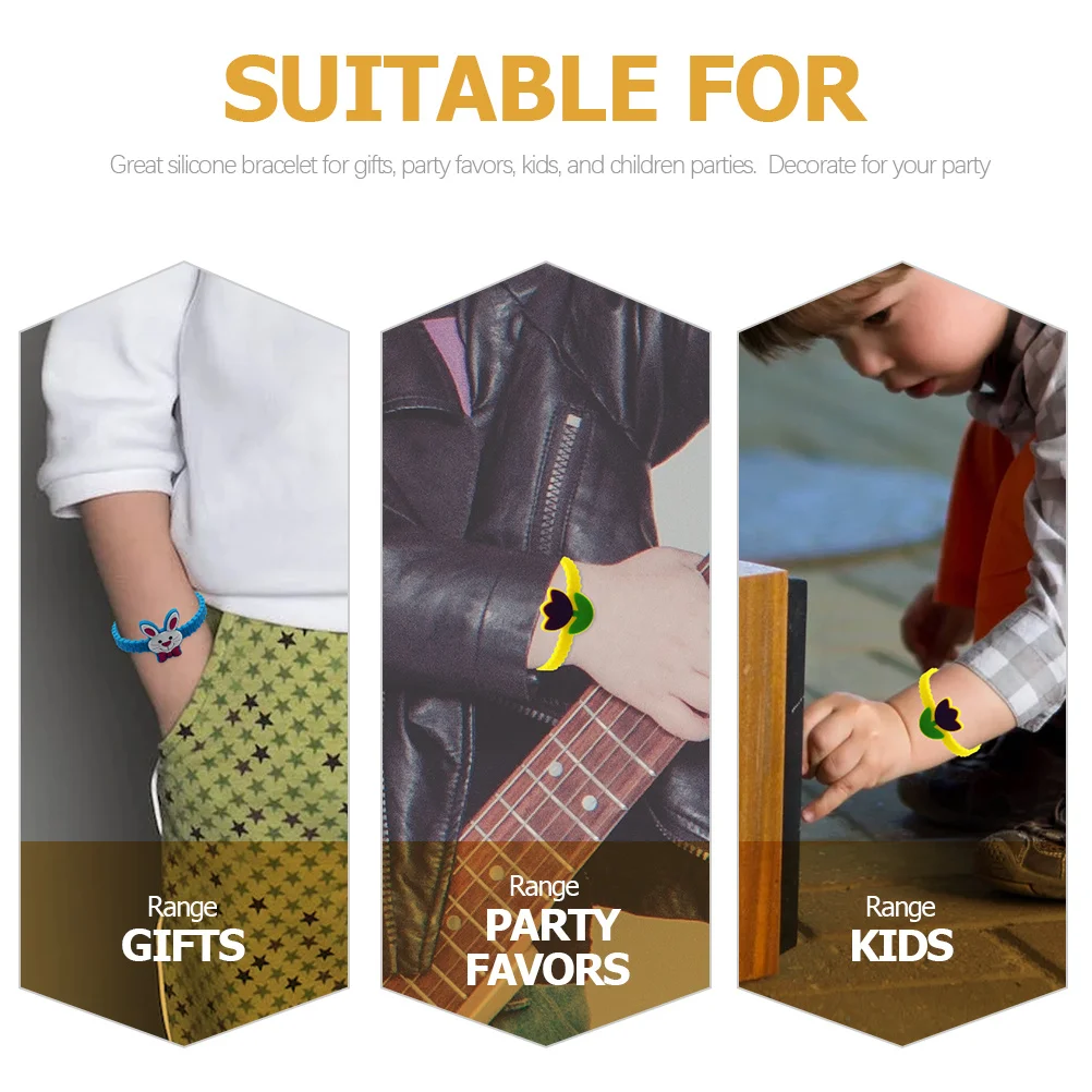 

24Pcs Silicone Bracelets Cartoon Design Comfortable Wristbands Party Favors Kids Children's Gifts Silicone Bracelet