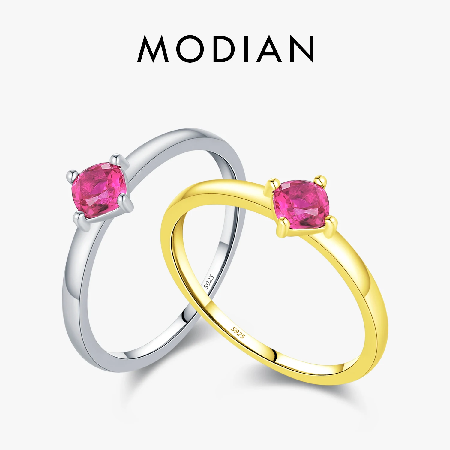 

MODIAN 925 Sterling Silver Pigeon Blood Red Zircon Finger Rings For Women White Gold Plated Chic Stackable Rings Fine Jewelry