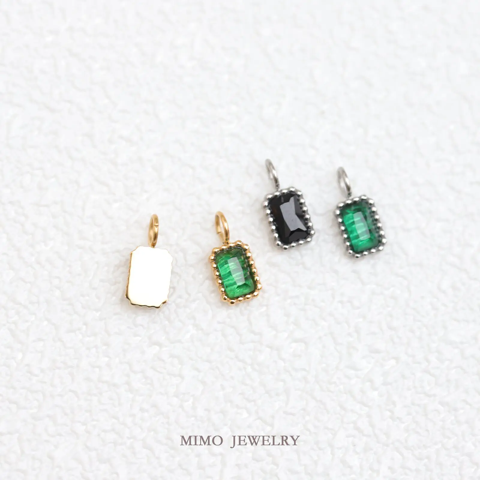 Titanium Steel Gold-plated Simple Black And Green Rectangle Charms Pendant For Jewelry Making DIY Bracelet Accessories Findings