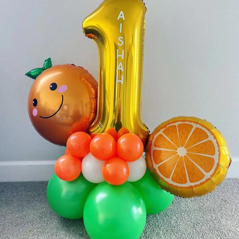 

18Pcs Citrus Balloons Set Orange Fruit 32inch Gold Number Globos Baby Shower Summer Citrus Themed Boy Girl Birthday Party