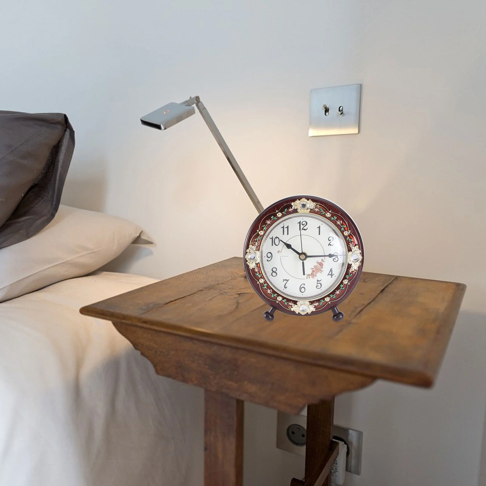 

Quartz Clock Home Decor Retro Modern Wall Digital Ornament Bedside Vintage Wooden Desktop