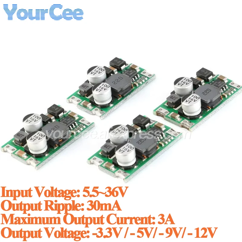 5pcs/1pc DC-DC Negative Voltage Power Supply Module DC DC Converter Board Reverse Negative Voltage Output -3.3V/-5V/-9V/-12V