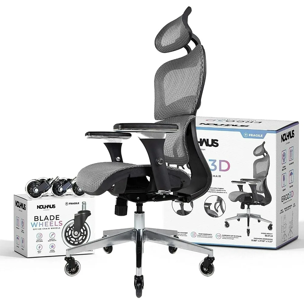 

3D Ergonomic Office Chair Lumbar Support Mesh Office Chair with 4D Adjustable Armrest, Adjustable Headrest and Wheels