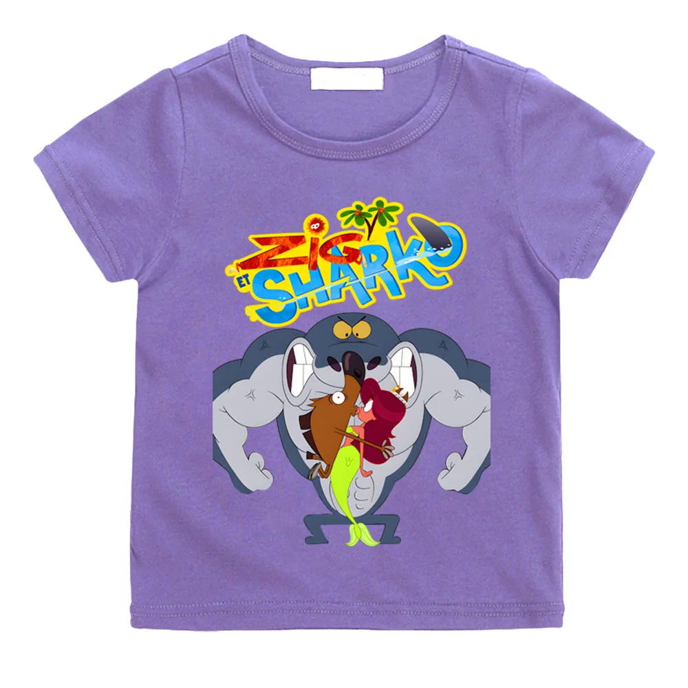 Zig and Sharko  Summer Manga Clothing High Quality Tee-shirt Punk Versatile Cartoon Hoodie Sleeve 100%Cotton Camisetas Casual