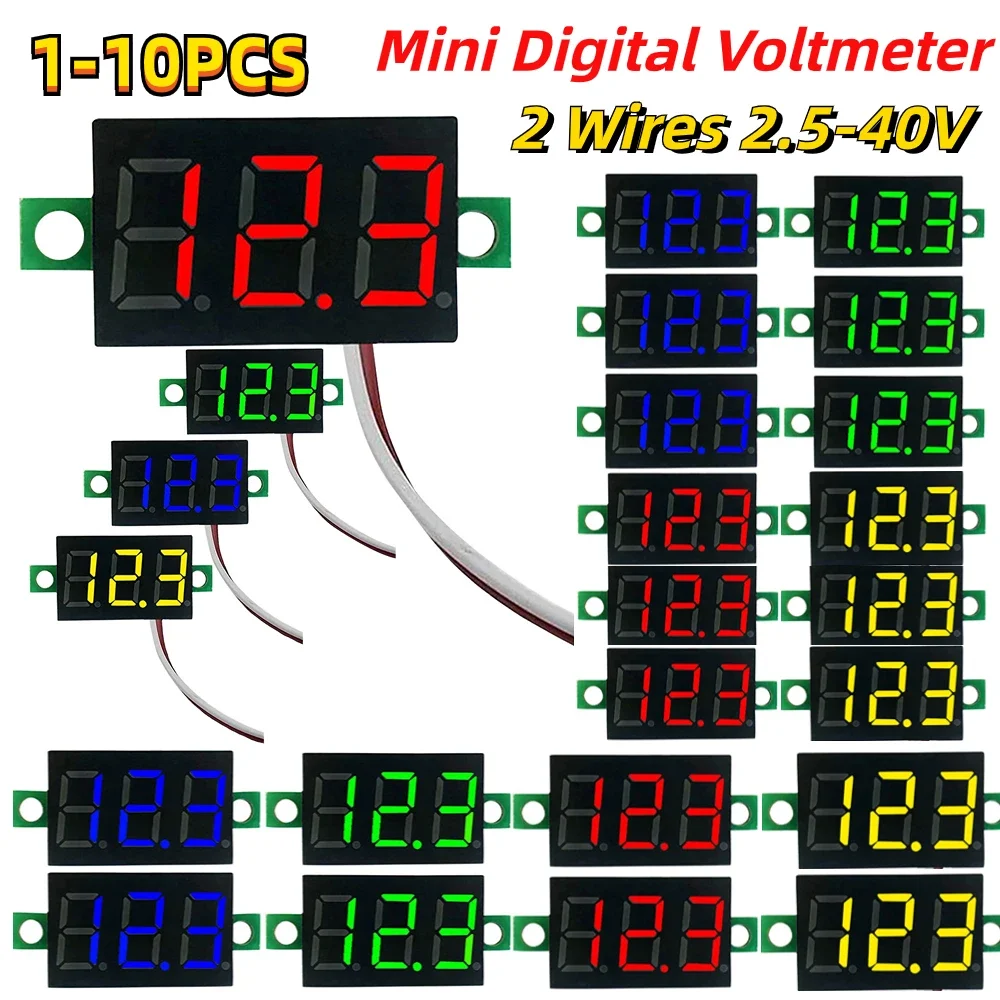 1-10PCS 2 Wires Mini Digital Voltmeter LED Screen Display 0.28 Inch DC 2.5V-40V Voltage Tester Meter Power Voltage Detector Tool