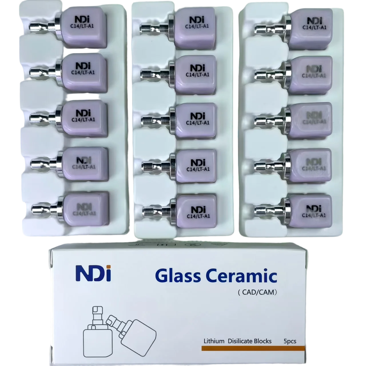 5PCS NDI C14 Lithium Disilicate Blocks Dental CAD/CAM Glass Ceramic Blocks Cubes Translucency Materials 5Pcs/Box