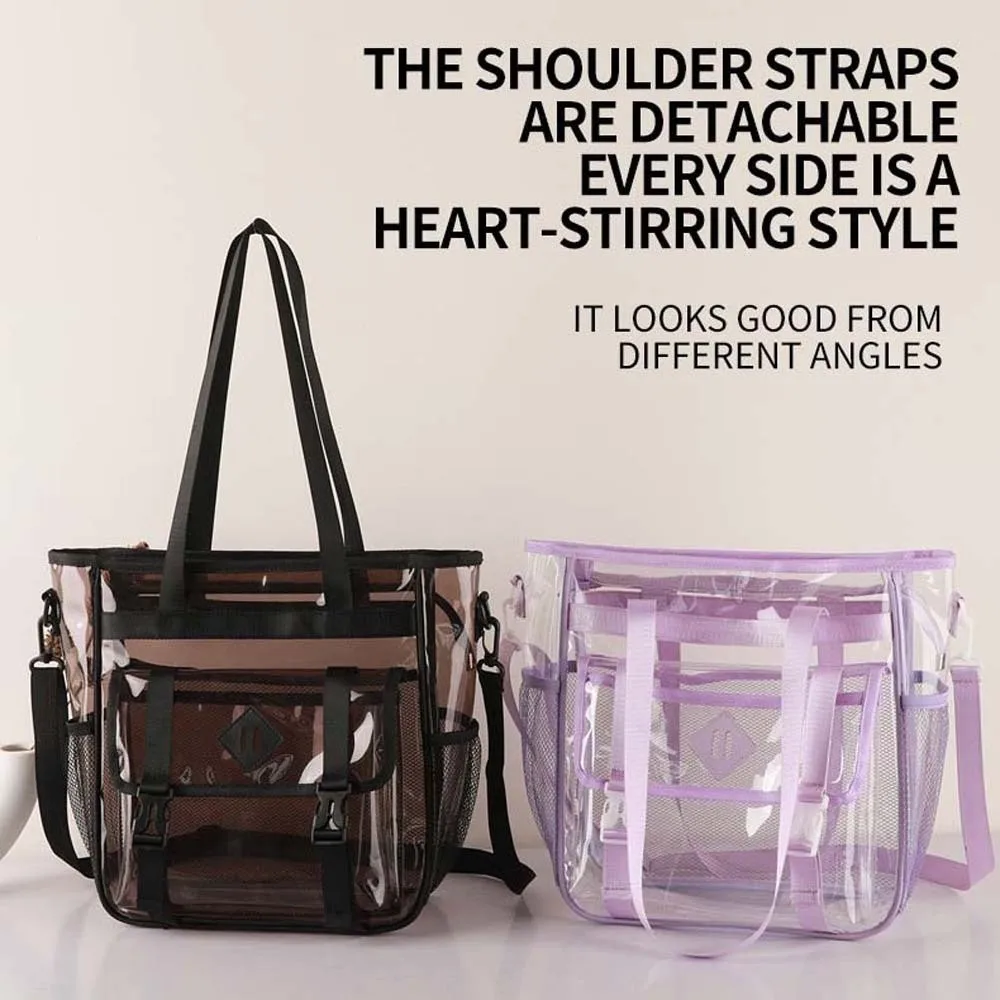 Candy Color Transparent Beach Handbag Large Capacity Multi-pockets Crossbody Jelly Bag Waterproof PU Leather