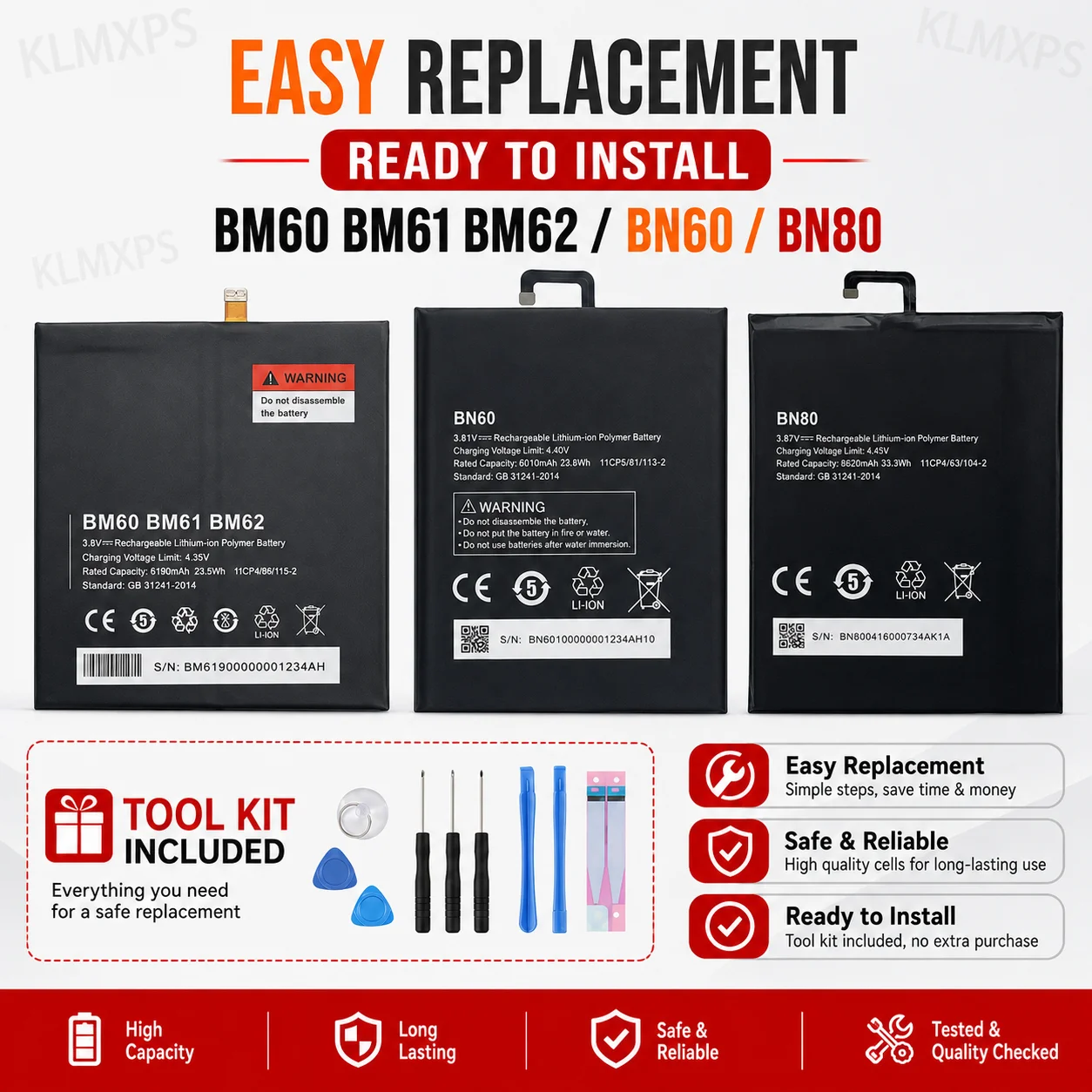 Premium Replacement Tablet Battery BM60 BM61 BM62 BN60 BN80 For Xiaomi MiPad 1 2 3 4 4Plus Repair Bateria With Free Tool Kit