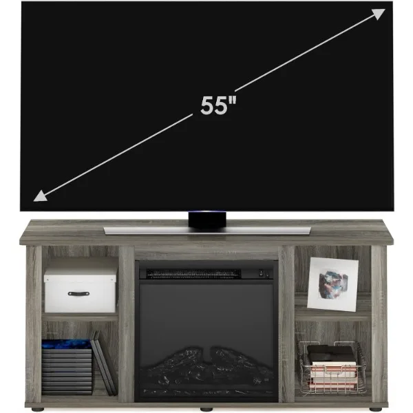 Furinno-Soporte de TV jeren para centro de entretenimiento de chimenea, soporte con almacenamiento abierto para TV de hasta 55 pulgadas, roble francés gris