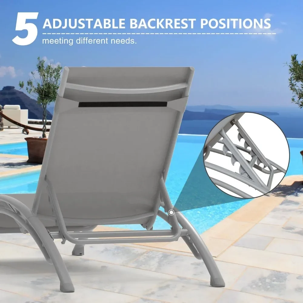 Pool Lounge Chairs Set of 3,Aluminum Adjustable Outdoor Chaise Lounge with Side Table,All Weather Poolside Chairs for Deck