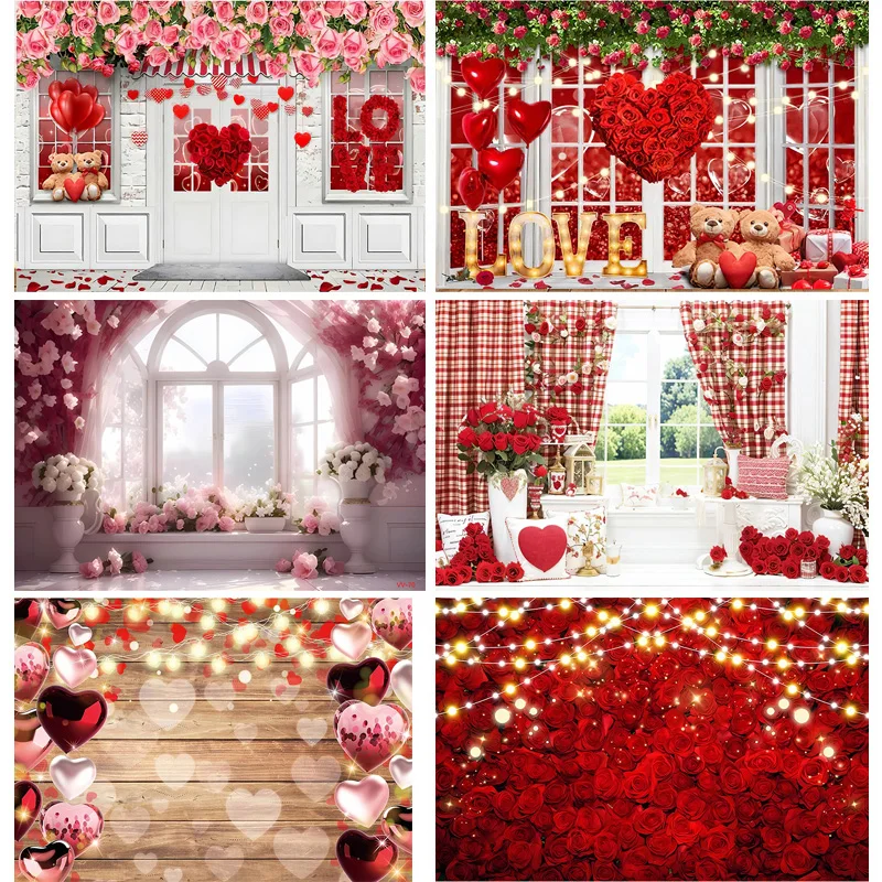 

SHENGYONGBAO Valentine's Day Wedding Photography Backdrops Props Rose Love Heart Romantic Photo Balloons Party Background VS-99