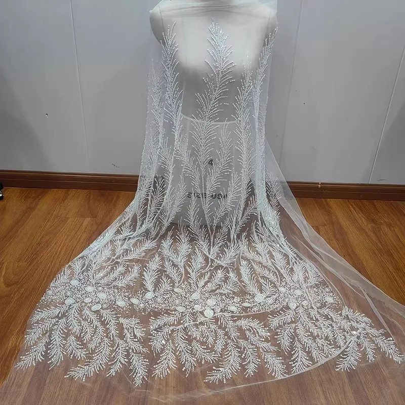 

1 ярд, роскошная марлевая ткань, ретро трехмерная вышивка бисером для ногтей, ручная работа, сделай сам, украшения для одежды, ткань для платья