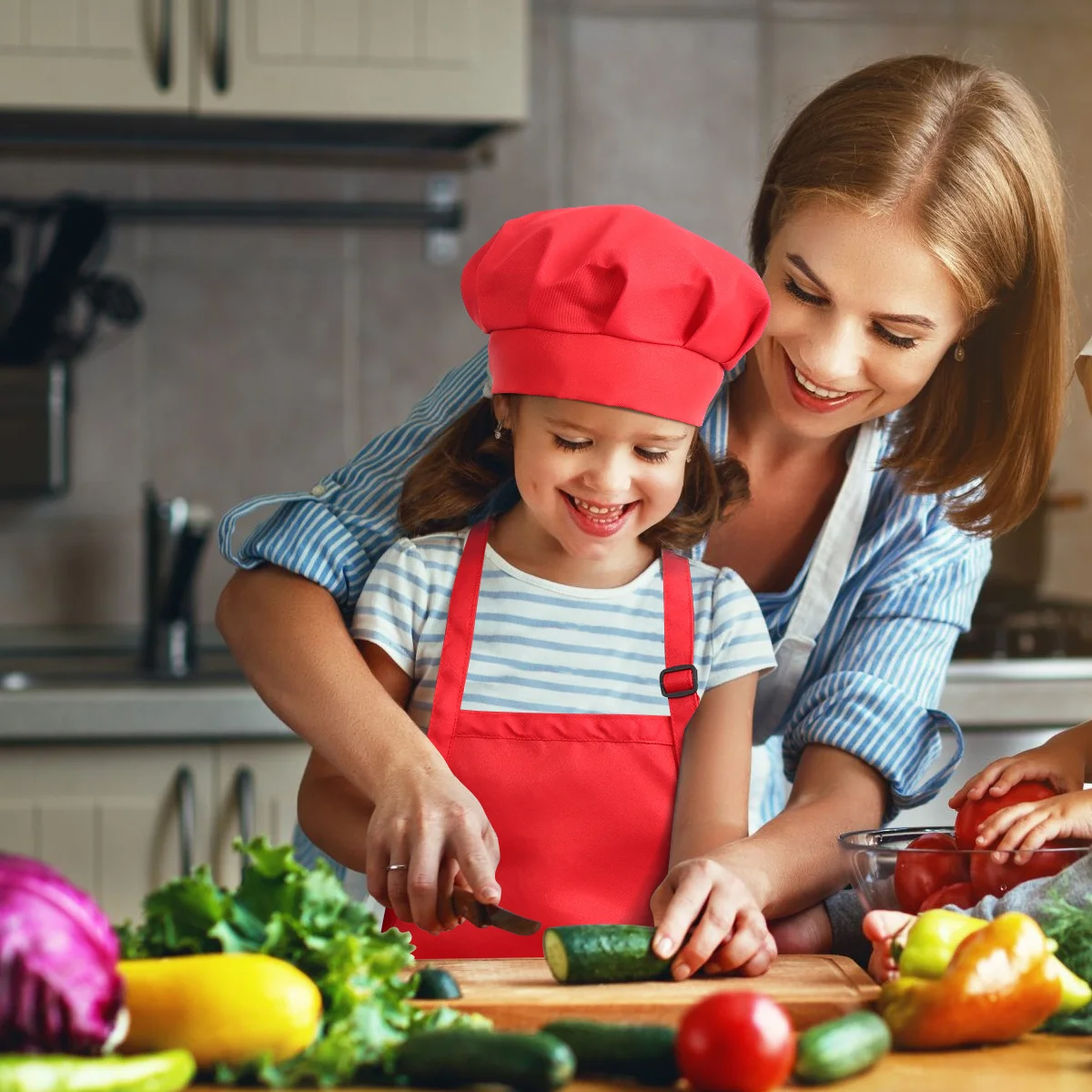 Kinderkeukenset Rood kokskostuum voor kinderen van 7 tot 13 jaar Inclusief schort Hoed Mouw voor koken Bakken Schilderen Plezier