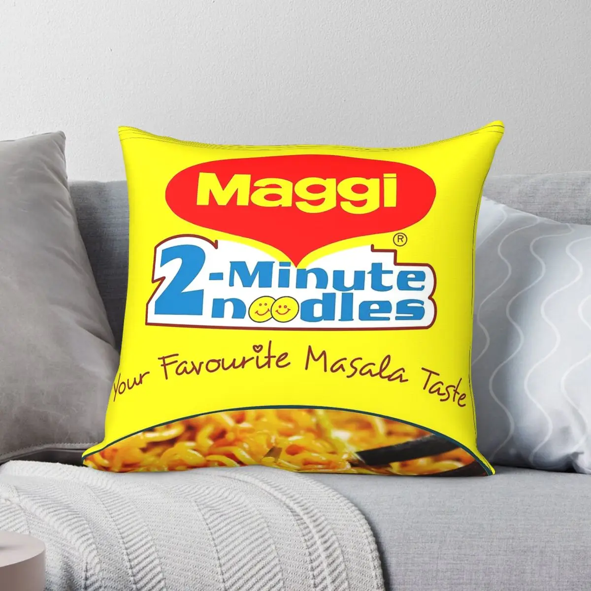 Maggi 2 Minutes Instant Noodles Square Pillowcase Polyester Linen Velvet Printed Zip Decor Home Cushion Cover
