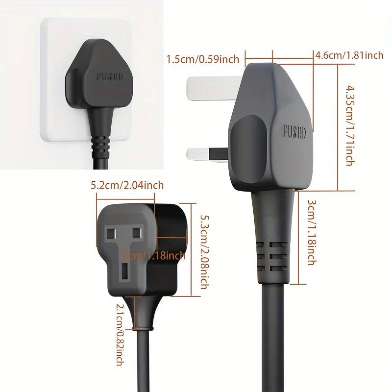 1pc UK black power extension cord socket 13A 3250W high power use suitable indoor and outdoor use power cord extension socket