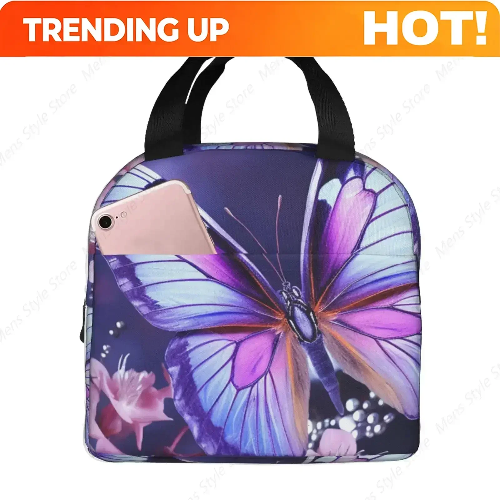 Custom Bag Custom Lunch Bag Insulated Lunch Box For Women Men Reusable Cooler Bag Purple Butterfly Lunch Tote Bag For Work Picni