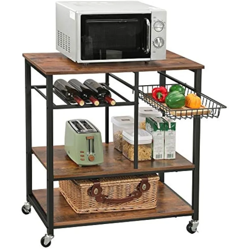 

Kitchen Cart, Food Storage Shelf with Metal Mesh Basket, Bottle Holder and Storage Shelves, 15.7 x 31.5 x 34.1 Inches,