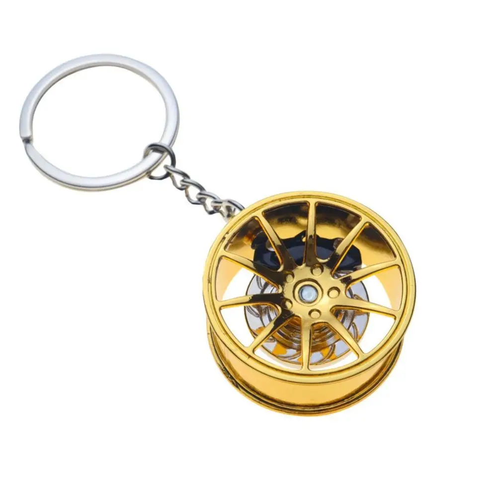 Rotatable Wheel Hub Key Chain Zinc Alloy 3D Wheel Hub&Brake Keychain Fidget Creative Car Accessories Keychain Car Enthusiast