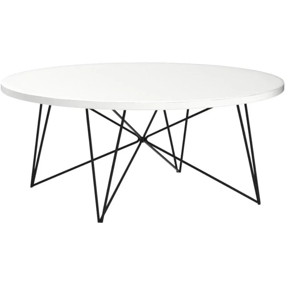 Modern round hair clip leg white coffee table, 33.5 inches deep x 33.5 inches wide x 14 inches high, free shipping