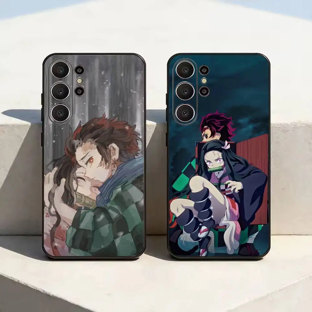 D-Demon S-Slayer Tanjiro Nezuko Soft Silicone Case for Samsung S26, S24, S21, S22, S23, S30, Ultra,  Plus, FE, Lite-Black