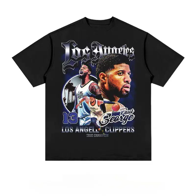 Paul George Clutch Time Legend Graphic T-Shirt Oversized Crew Neck Distressed Cotton Basketball Streetwear Y2K Style Tee