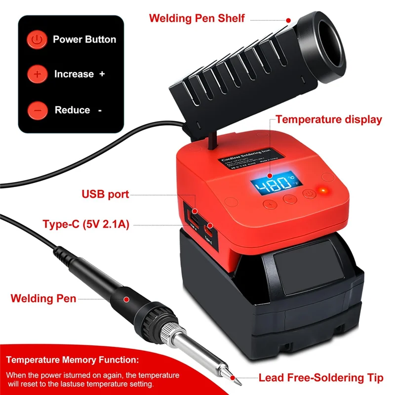 محطة لحام ABRW لبطارية M18 18 فولت مكواة لحام لاسلكية مع شاشة LCD رقمية ومنفذ USB وType-C