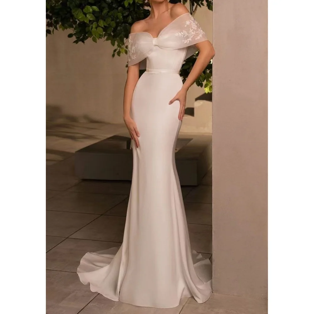 

Muloong Off-the-shoulder Neckline Sweep Train Women Elegant And Pretty Luxury Prom Dress