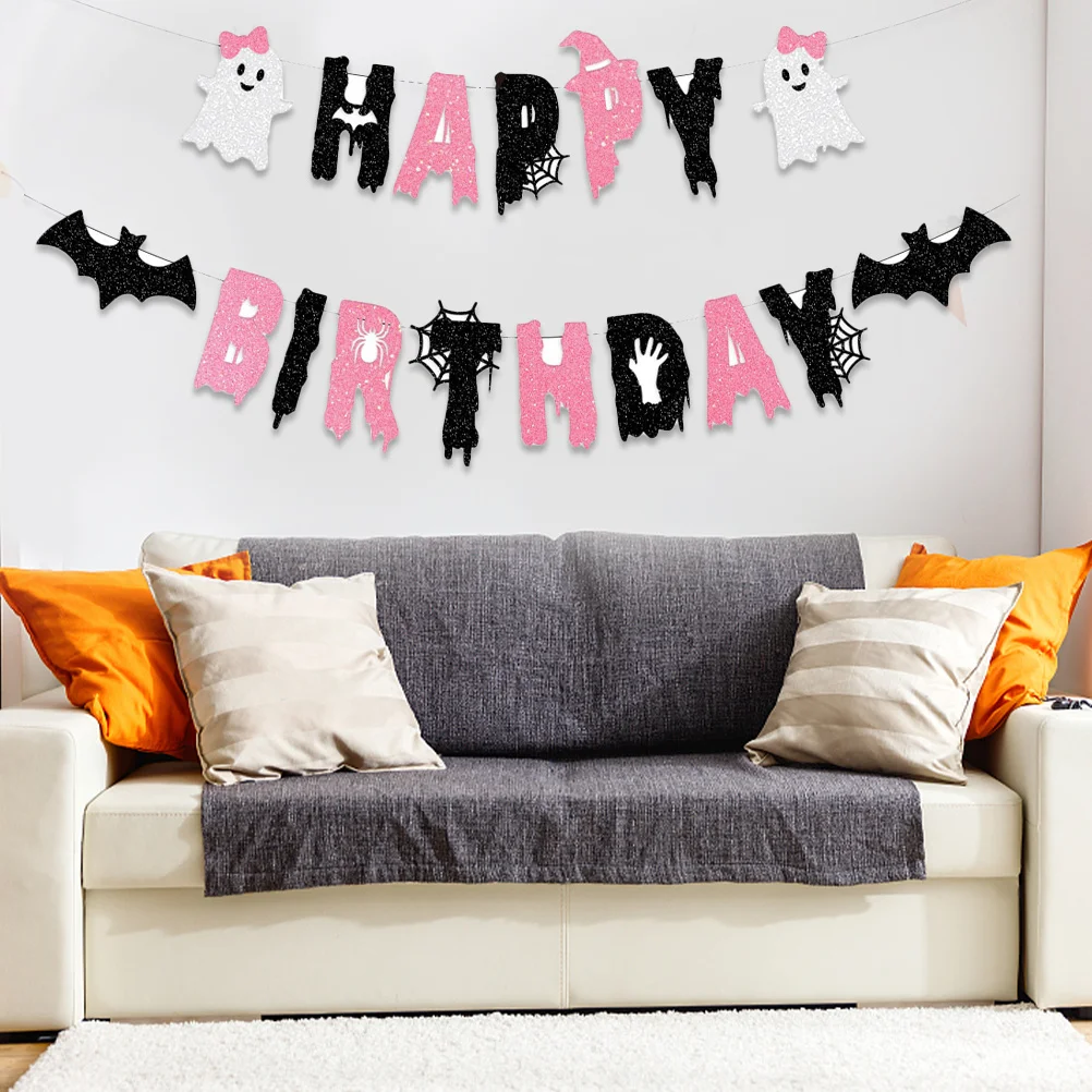 

1Set Halloween Birthday Banner Garland Ghost Theme Party Decoration Supplies Pink Halloween Birthday Party Decorations