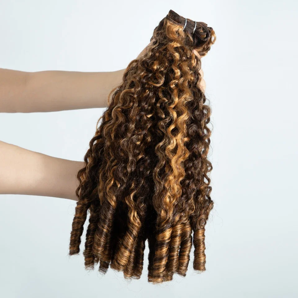 P4/27 Highlight Burmese Curly Human Hair Bundles Pixie Curls Human Hair Extensions Honey Blonde Vietnamese Raw Human Hair