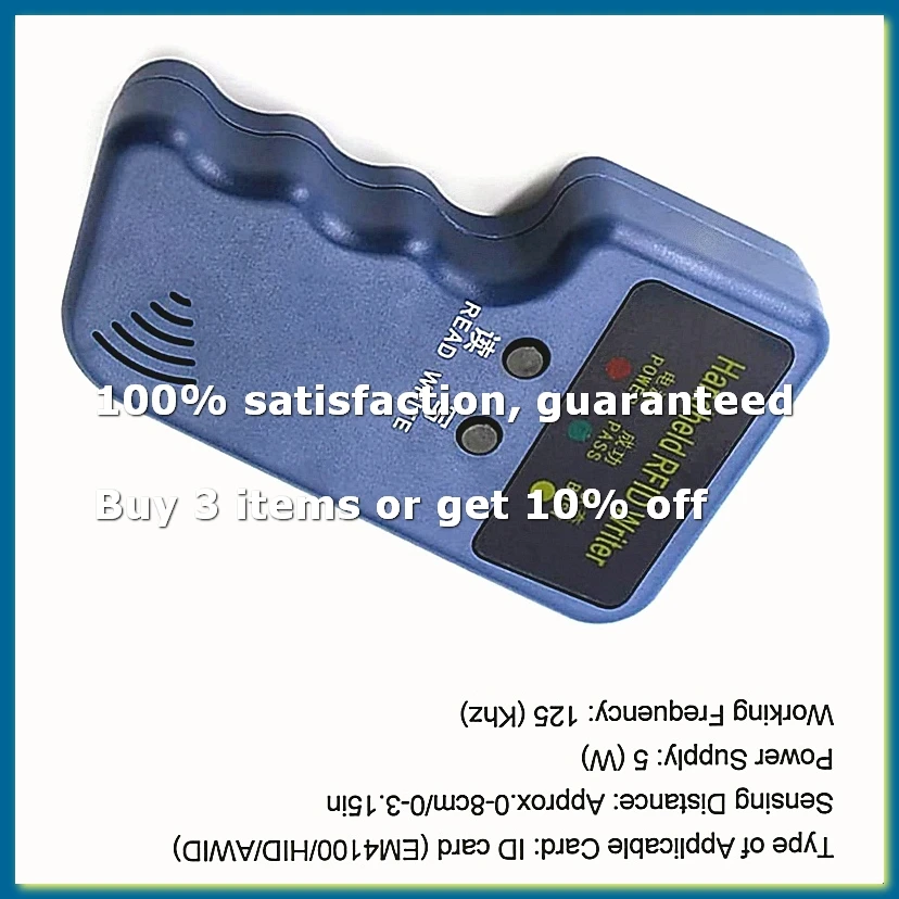 Handheld RFID Card Copier 125KHz ID (EM4100/HID/AWID) Duplicator Reader Writer with 6 Writable Keychain+6 Writable Card-FABY