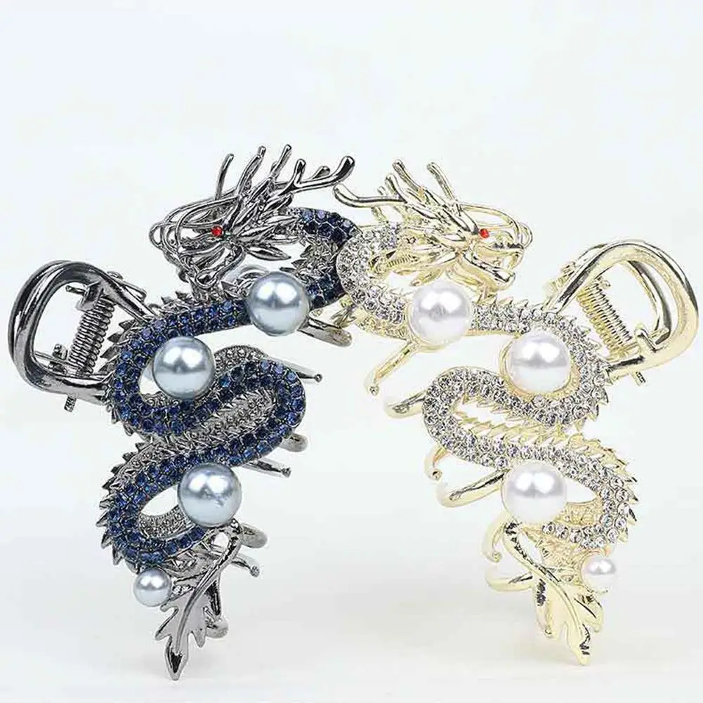 1pcs Blue Dragon Hairpin With Pearl Hair Claw Women Simple Hair Claw Hairpin Shark Clip Fashion Temperament Hair Accessories view 3