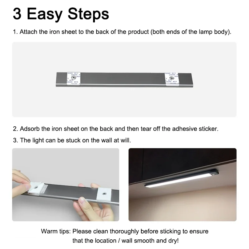 USB Rechargeable Motion Sensor Wireless Under Cabinet Lights LED Night Light Wardrobe Lamp for Closet Kitchen Bedroom Corridors