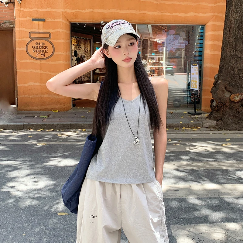 

Solid Color Camisole Tops Women Inside Out Undershirt V-neck Bottoming Tops Cotton Soft Breathable