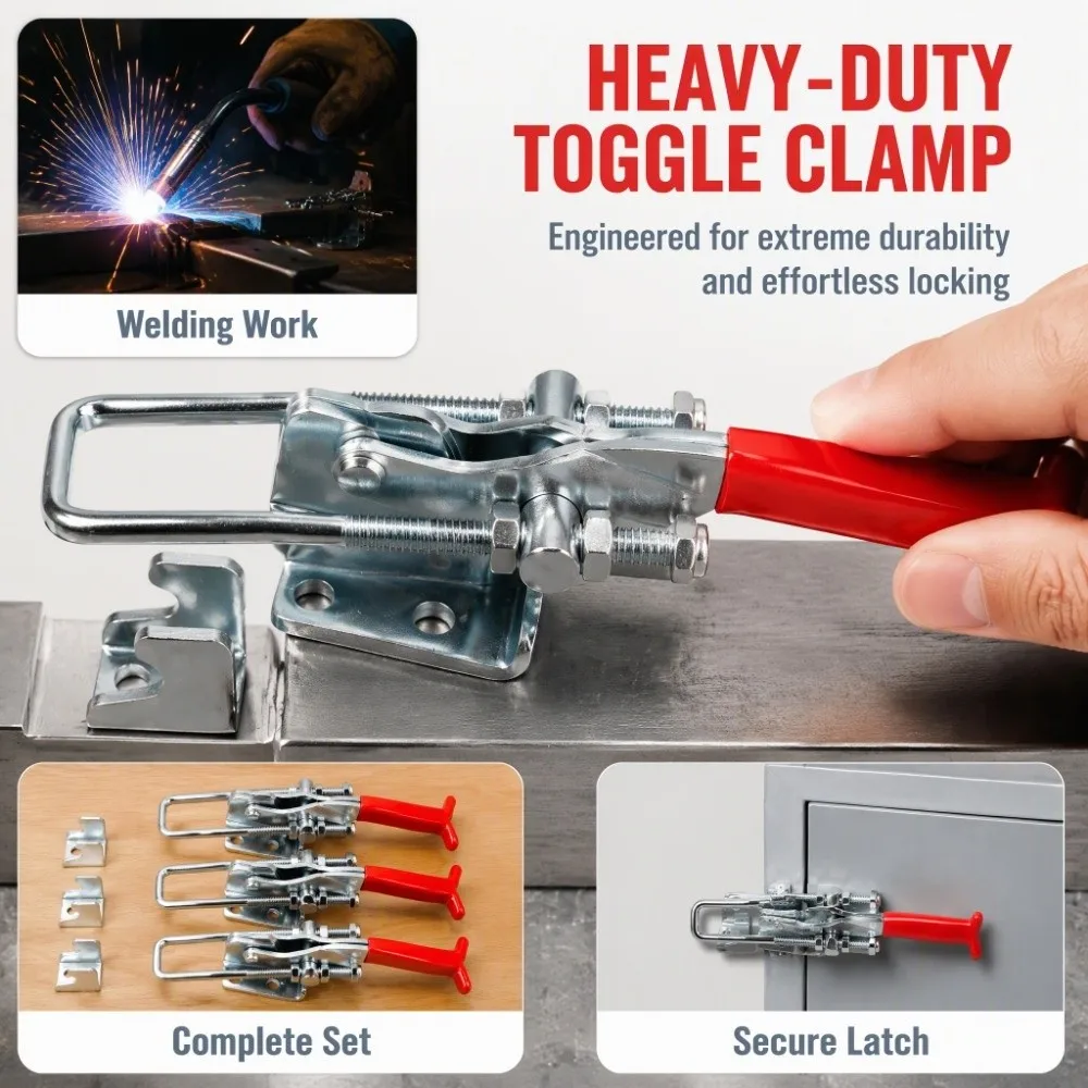 3pcs Adjustable Toggle Clamp 700 Lbs Capacity Self Latching Action Quick Release Latch U Bolt Fixture Draw Latch Hardware
