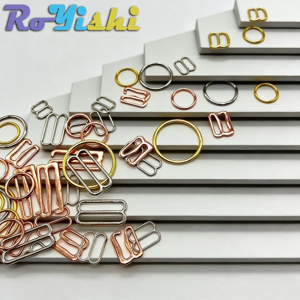 100-1000Pcs RoYishi 6mm-25mm Metal Bra Strap Adjuster Buckle Set Sliders Rings Clips For Lingerie Sewing DIY