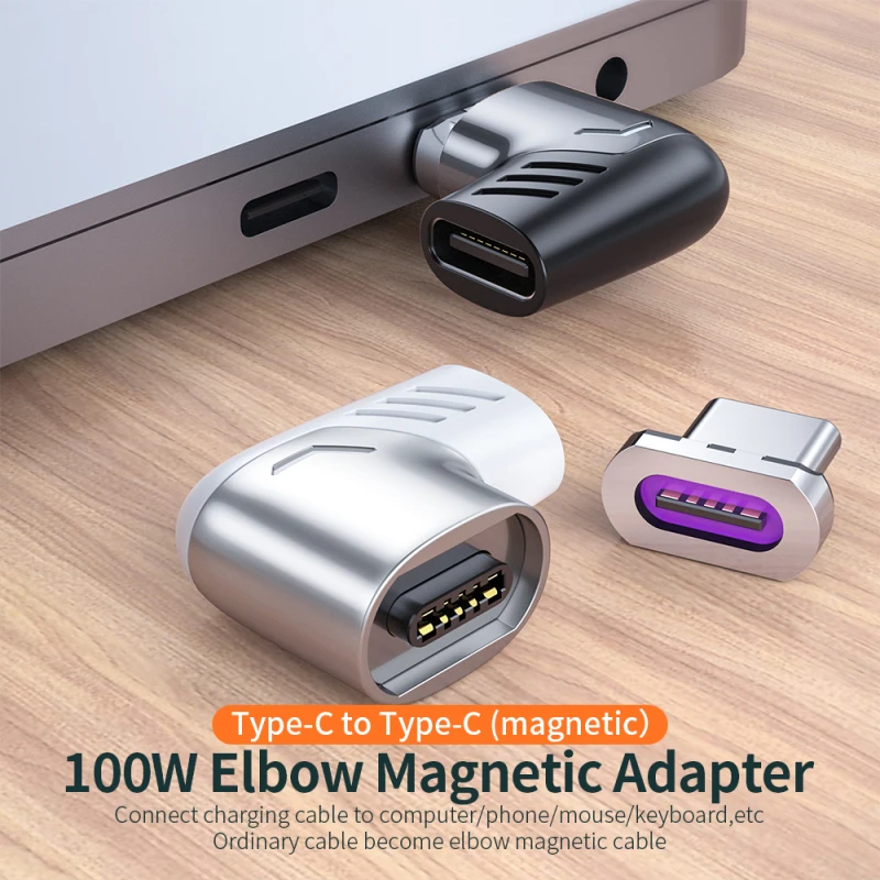 Magnetic Adapte 480mpbs Plug And Play Convenient Right Angle Fast Mobile Phone Accessories Magnetic Cable Adapter 100w Portable