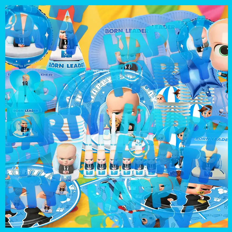 Birthday Party Decoration Bossed Baby Birthday Party Decoration  Party Supply Tableware Set Plate Cup Napkin Tablecloth Balloon - view 3