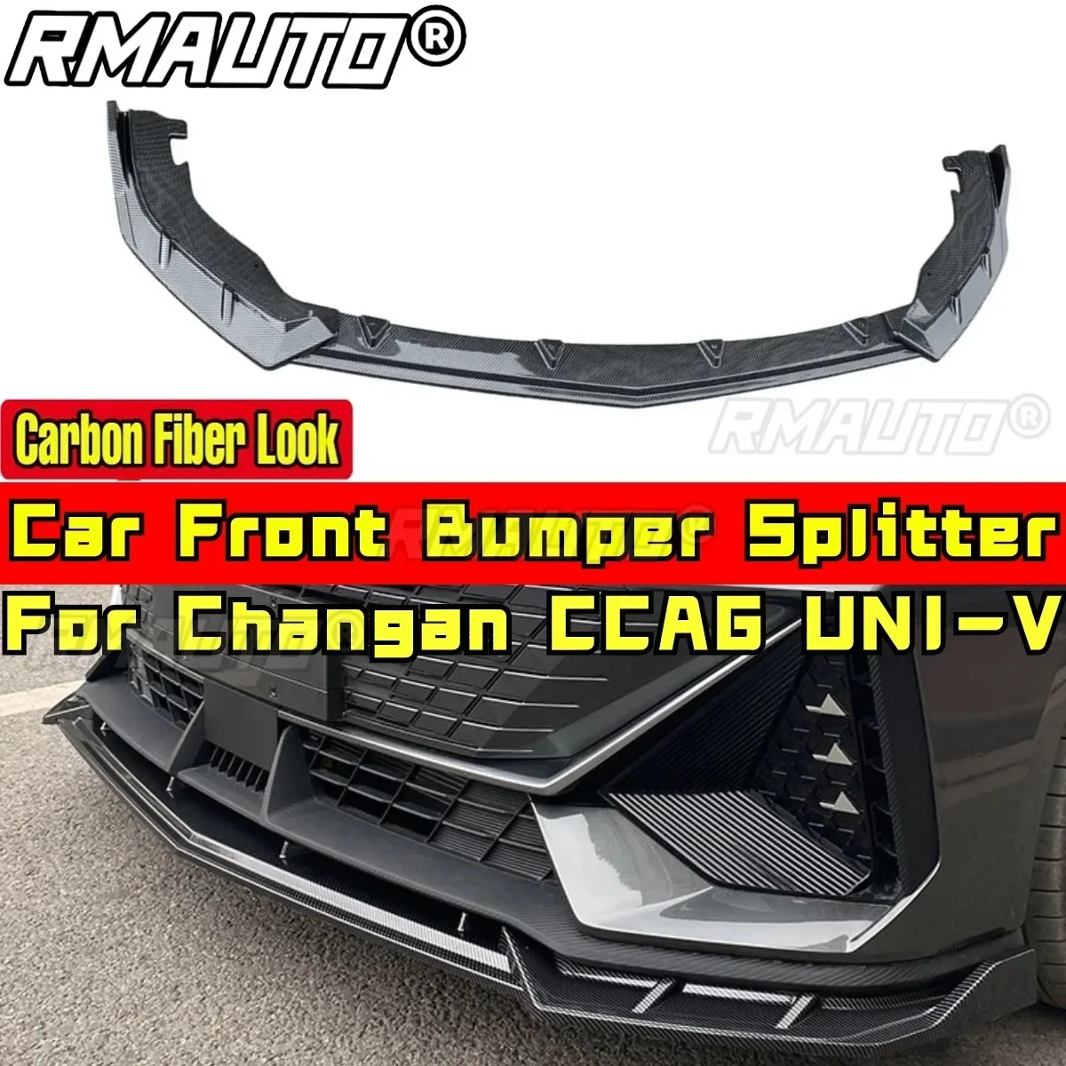 For UNI-V Body Kit Front Bumper Lip Carbon Fiber Look Sport Style Front Bumper Diffuser For Changan CCAG UNI-V Car Accessories