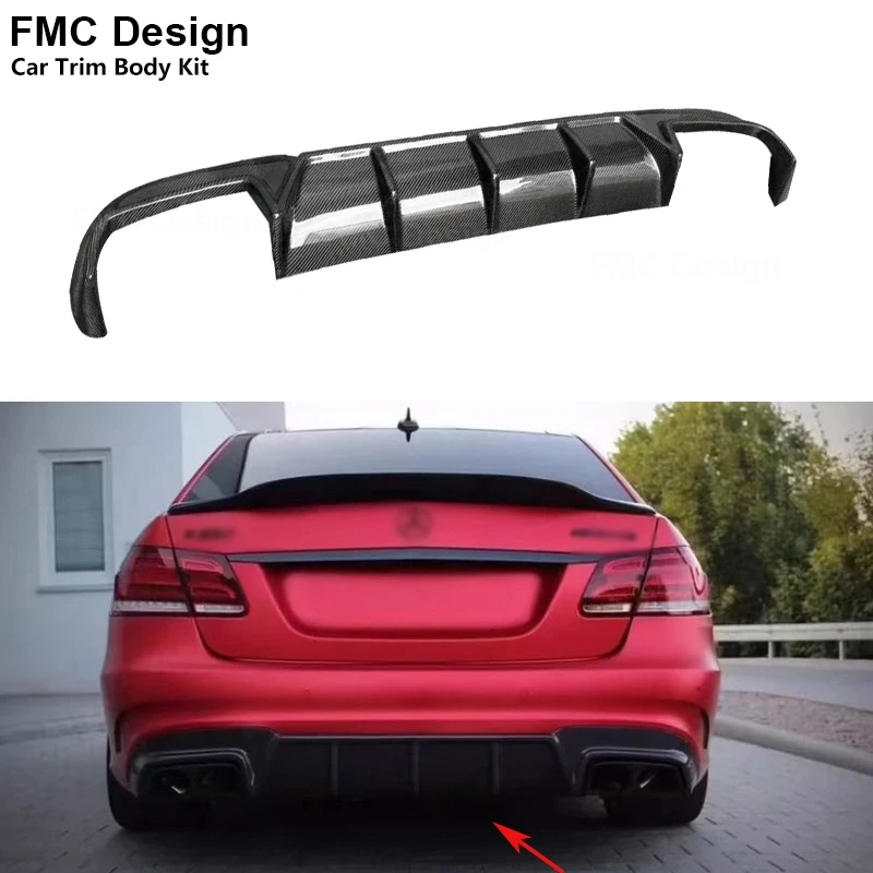 For Benz C Class W212 E63 AMG 2014 -2016 Carbon Fiber Car Rear Bumper Lip Diffuser Spoiler Parts Upgrade Body kit