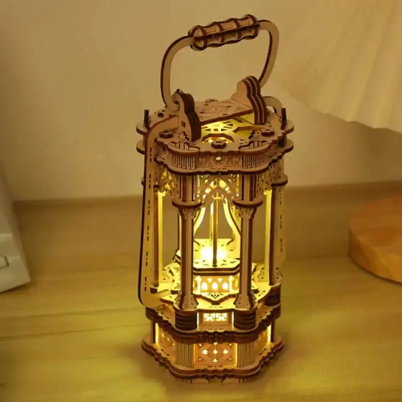 DIY Rotating Retro LED Lantern 3D Wooden Puzzle Hands-on Activities Desktop Decoration Creative Toys Three-dimensional Puzzle