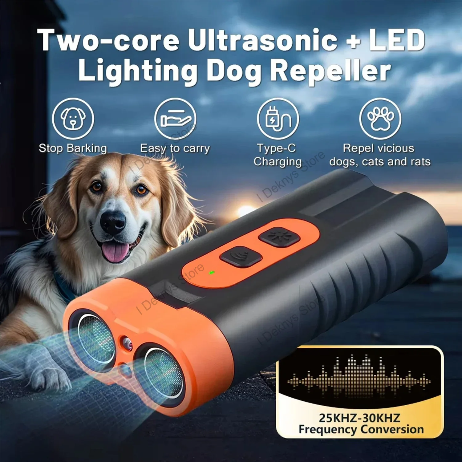 Dual Head Ultrasonic Dog Repeller USB Rechargeable High-Power Anti-Bark Training Device with LED Flashlight for Pet Behavior Con