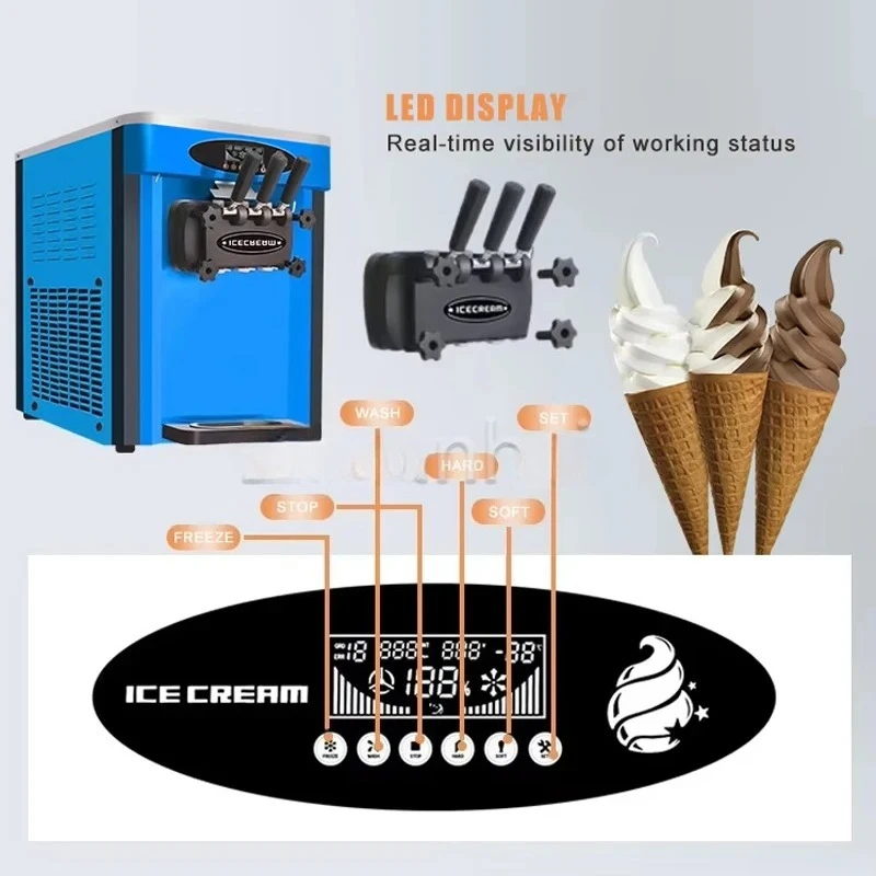 2025 New Delicious Desktop Three End Ice Cream Chicken Rolls Machine Strawberry Chocolate Homemade Sundae Machine