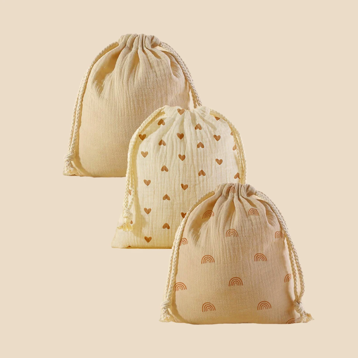 3 PCS Cotton Muslin Stroller Hanging Pocket Baby Towel Diaper Pouch Baby Drawstring Storage Bags