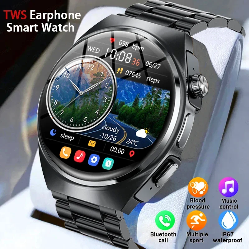 2024 New Smart Watch TWS Headset Two In One Wireless Bluetooth Dual Earbuds Call Health Monitor Sport Music Earphone Smartwatch