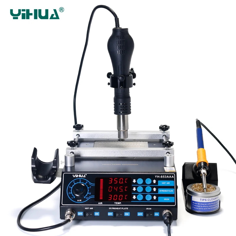 

Hot Air Soldering Station With Adjustable Hot Air Bracket BGA Rework Station IR Repair YIHUA 853AAA