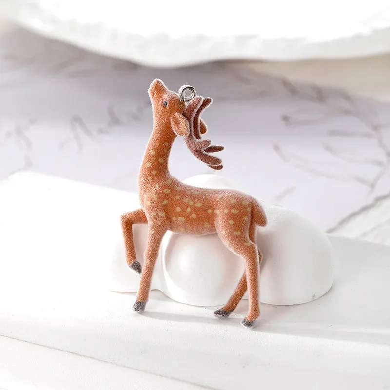 

30Pcs 3D Cute Flocked Sika Deer Doll Charms Cartoon Animal Resin Pendant For Phone Keychain Necklace Earrings DlY Jewelry Make