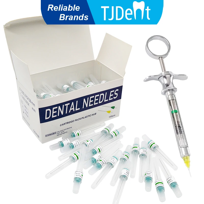 TJDent 100pcs/pack Disposable Cartridge Pack Plastic Hub Dental Anaesthesia Needle Tips Made 27g 30g Irrigation Syringe Tips