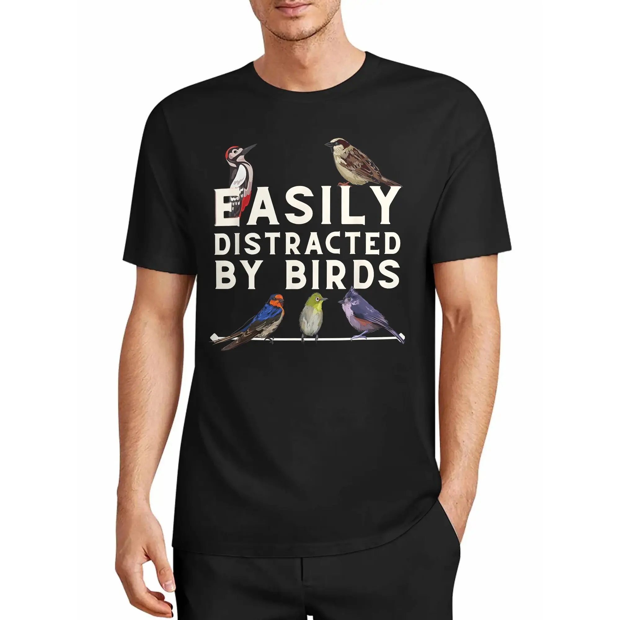 Immerse Yourself in the Free-Spirited Posture of Soaring Birds, and Use a Printed Piece of Clothing to Capture the Lifelong Love and Longing for Wild Birds. Loose-Fitting Short-Sleeved Top with Black Background
