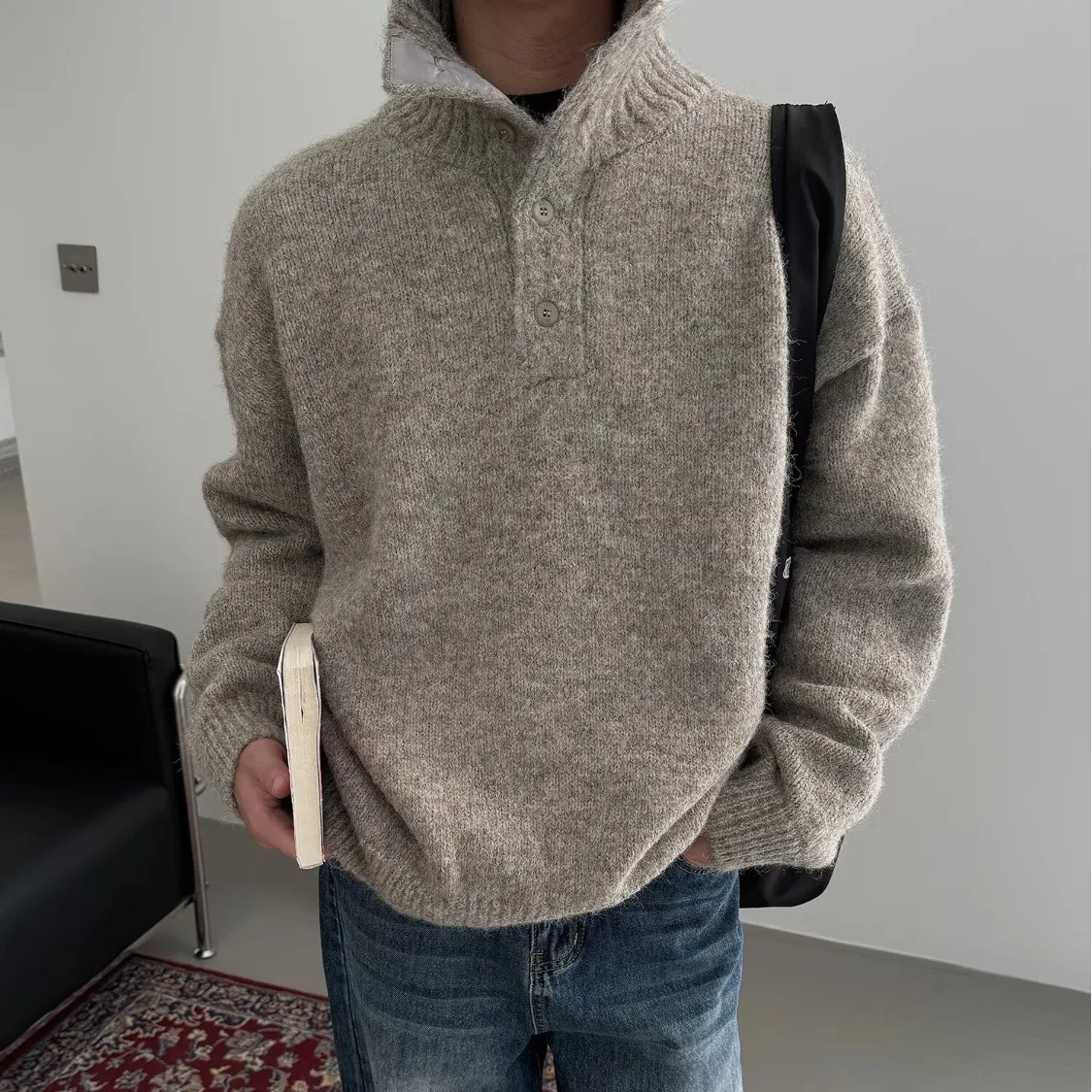 

2026 New Heavyweight High Collar Sweater Unisex Winter American Lazy Style Knitted Sporty Retro Trendy Brand Turtleneck Sweater
